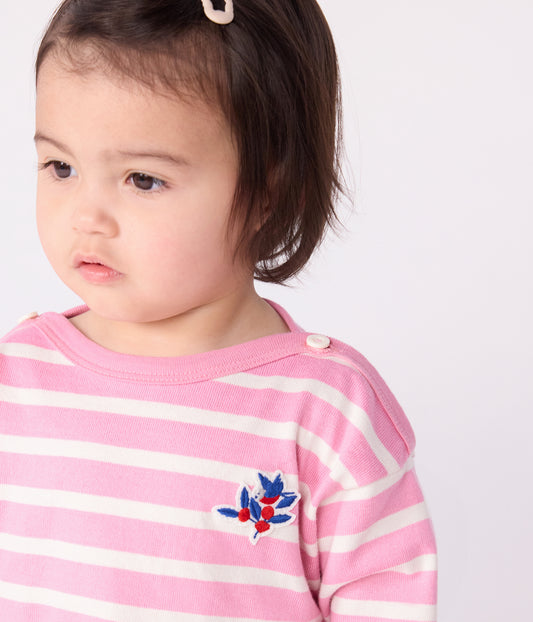 Sweatshirt til baby med brede lyserøde striber