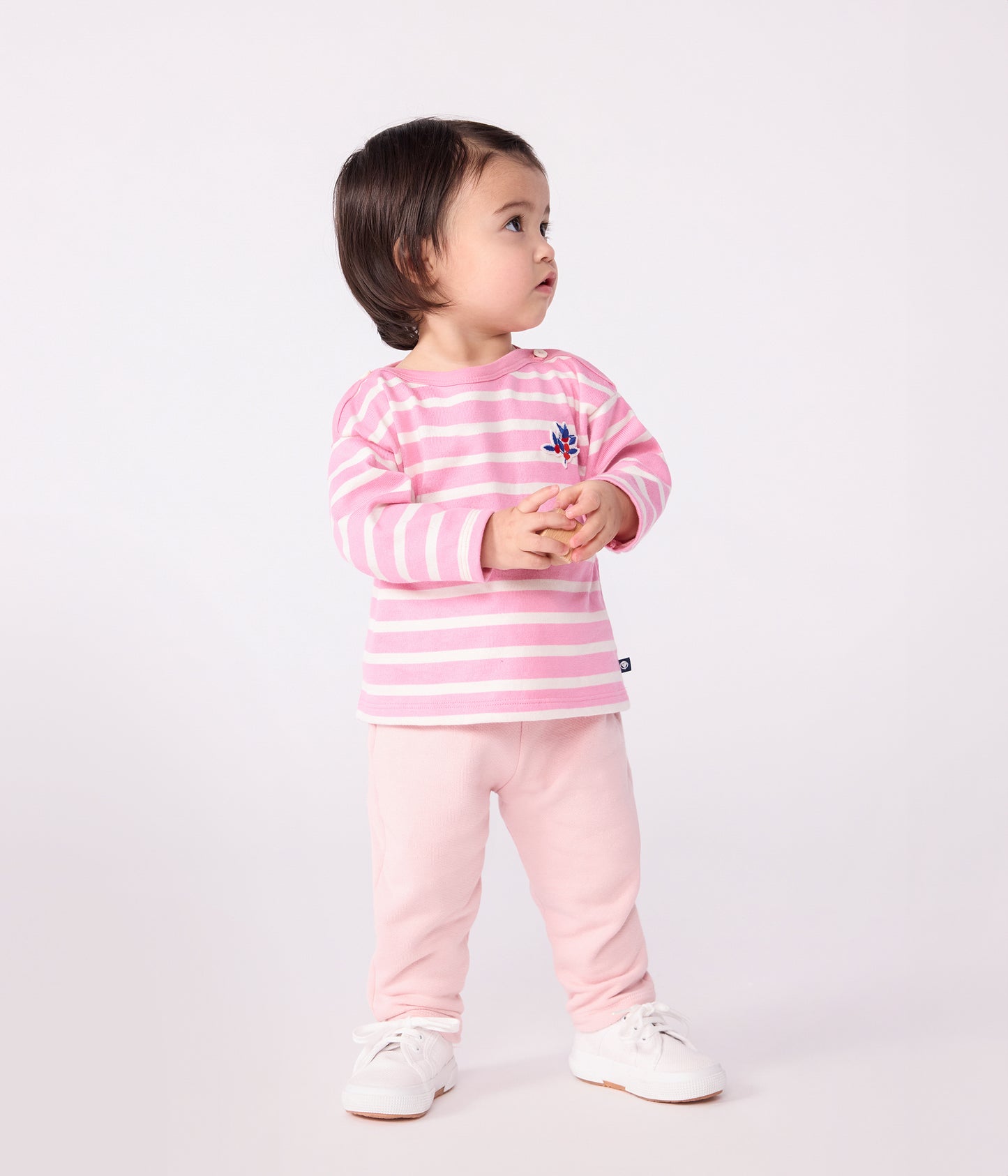 Sweatshirt til baby med brede lyserøde striber