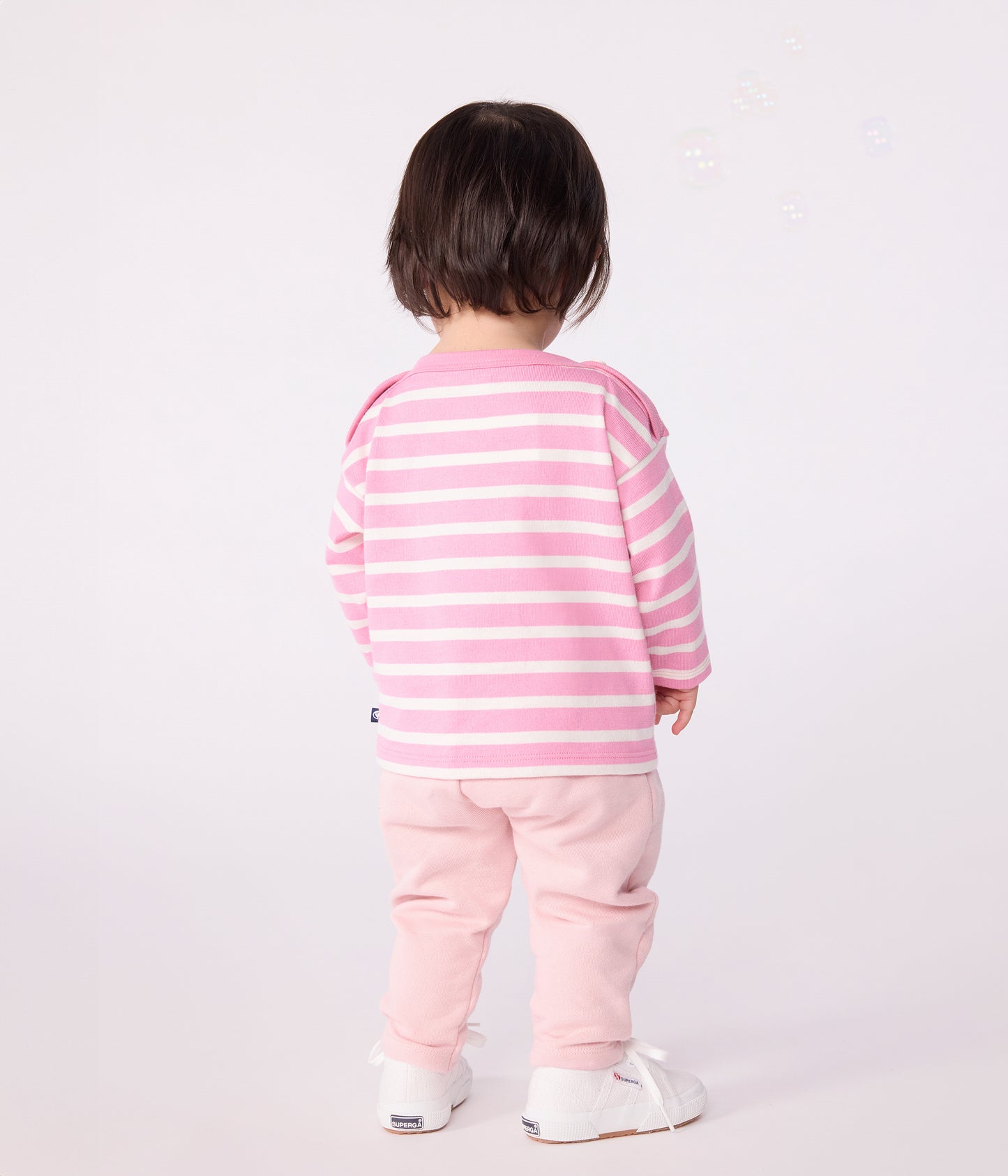 Sweatshirt til baby med brede lyserøde striber