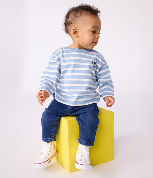 Sweatshirt til baby med brede lyseblå striber