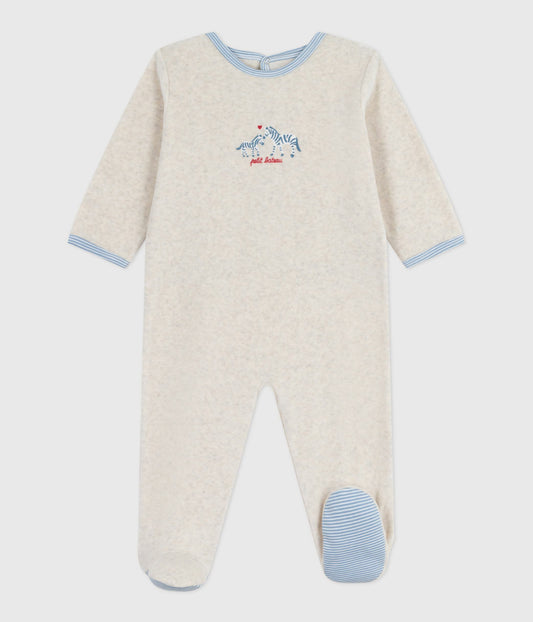 Pyjamas i beige velour med lille zebra på brystet