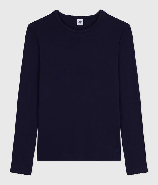 Langærmet T-shirt med bølgekant til kvinder - smoking