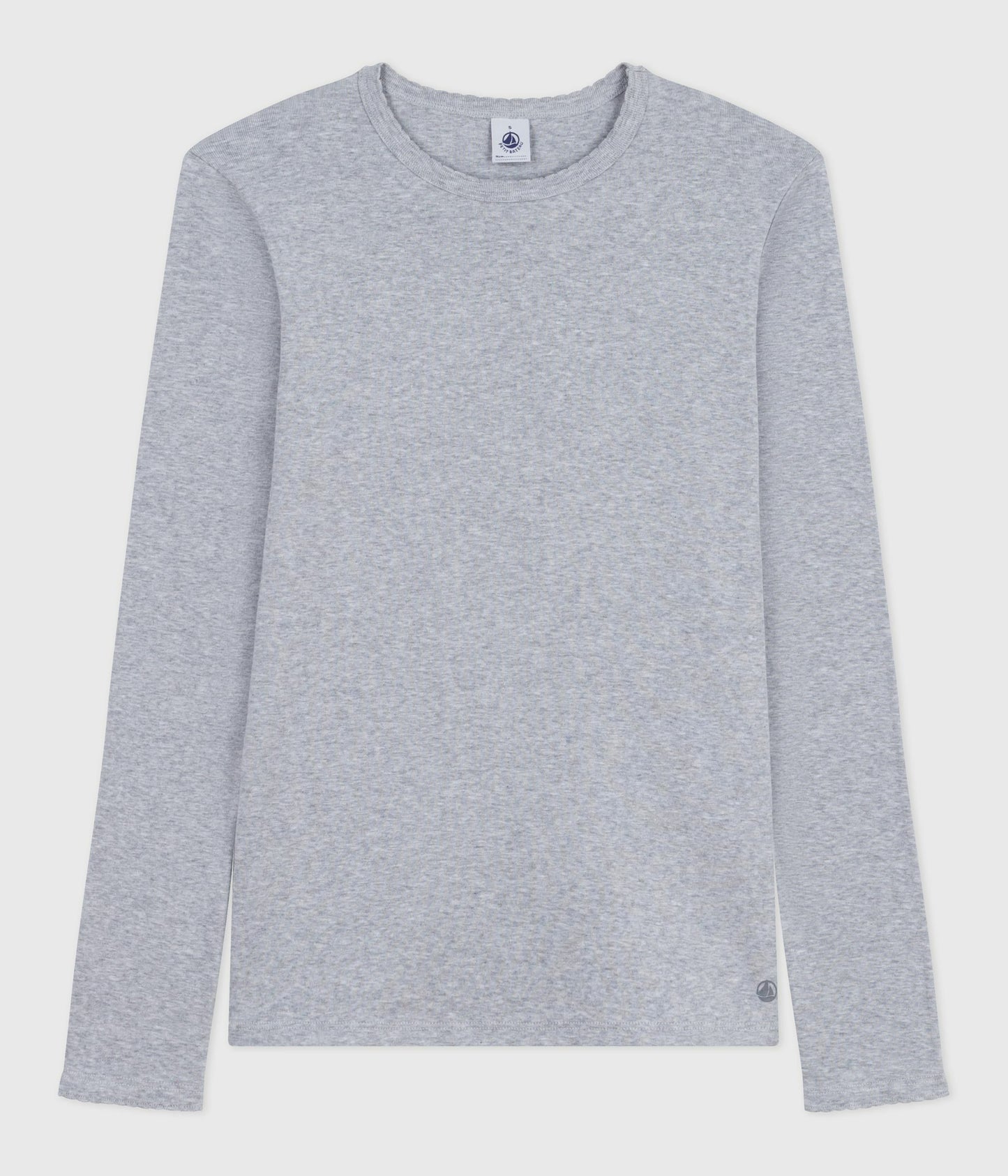 Langærmet T-shirt med bølgekant til kvinder - grå
