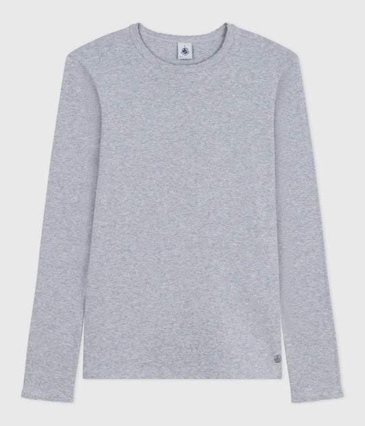 Langærmet T-shirt med bølgekant til kvinder - grå