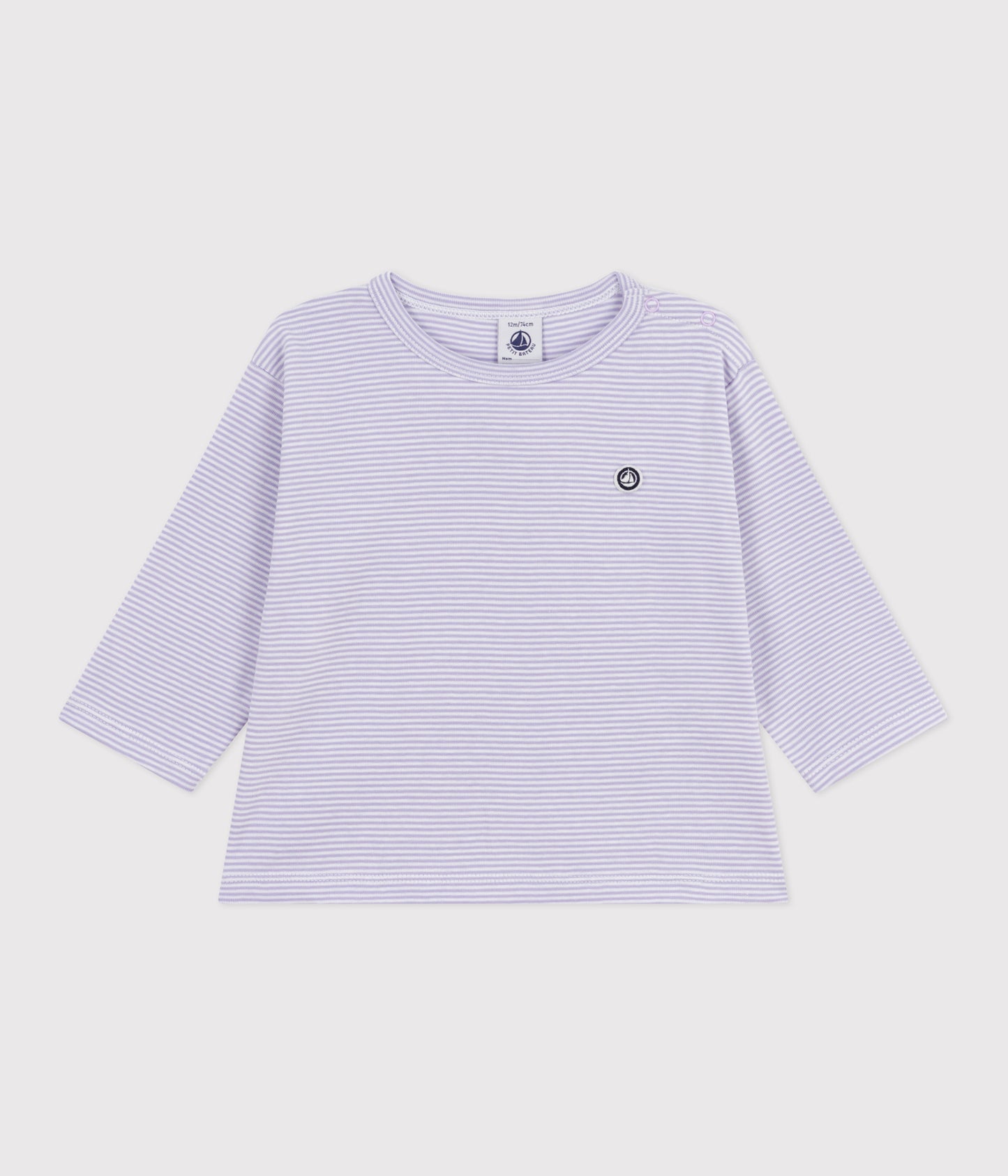 Langærmet t-shirt til baby med lilla striber