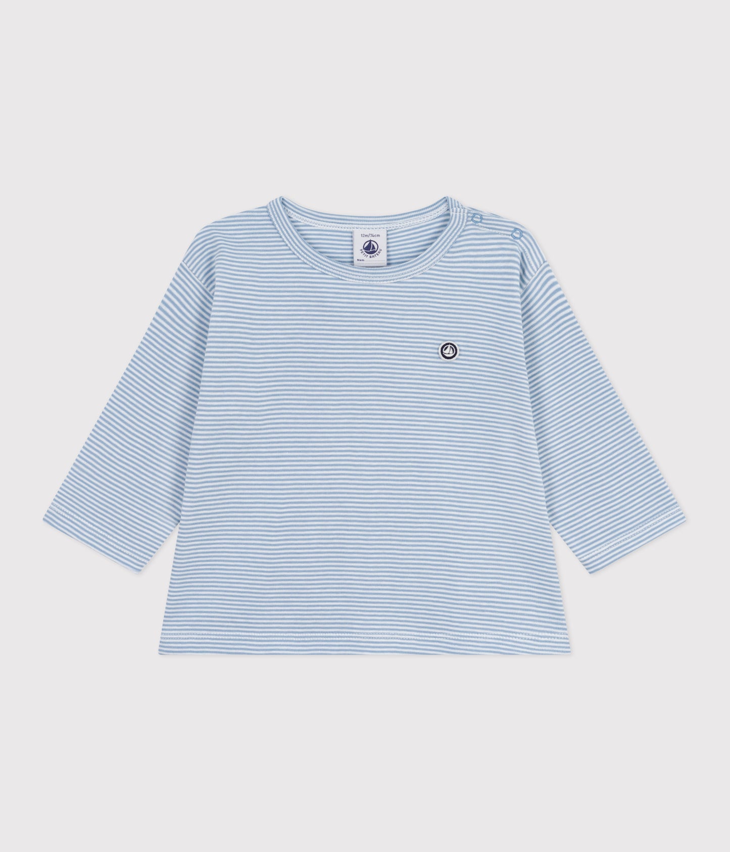 Langærmet t-shirt til baby med lyseblå striber