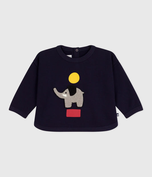 Sweatshirt til baby i mørkeblå med elefant