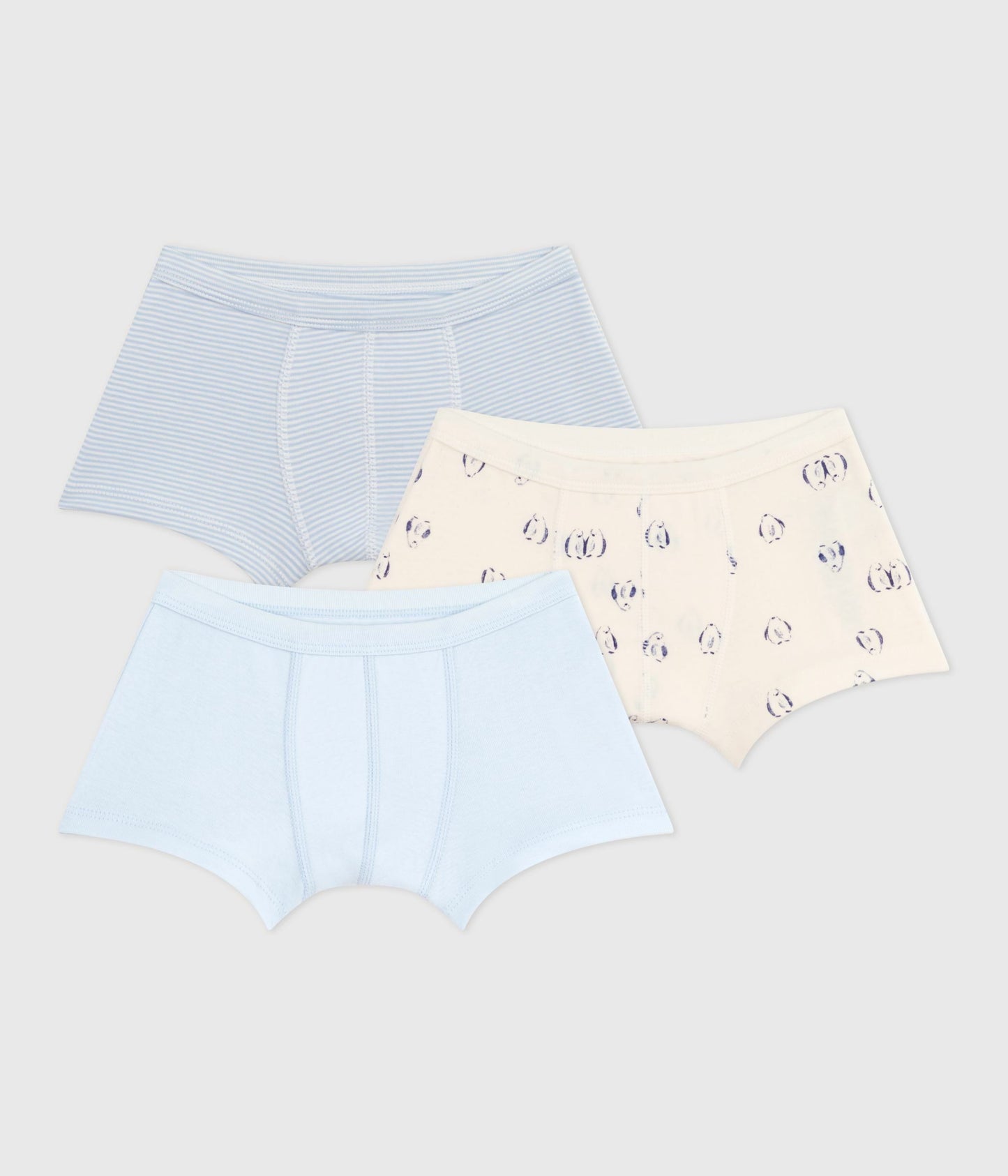 3-pak boxershorts i bomuld lyseblå striber, pingvin og lyseblå