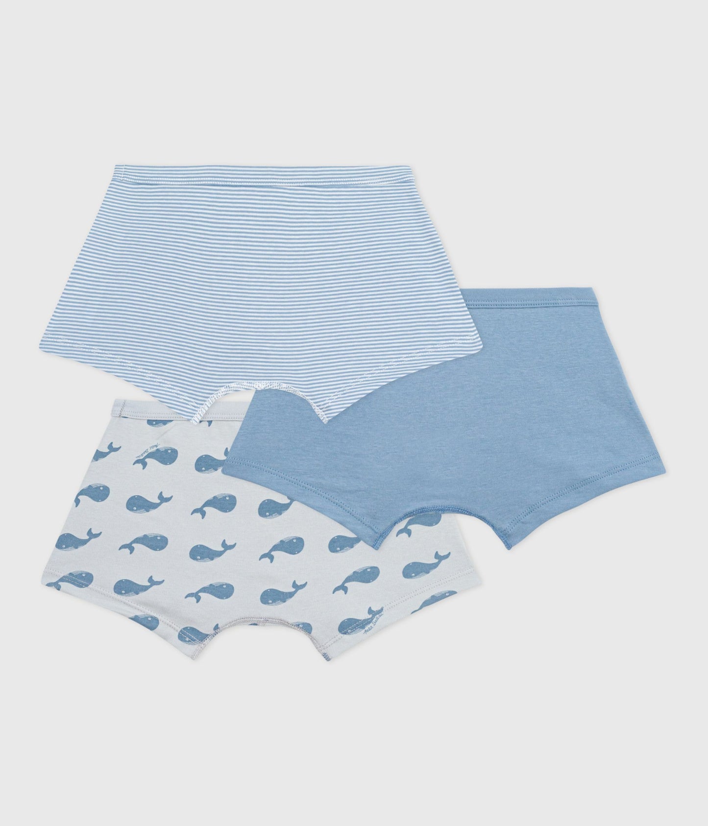 3-pak boxershorts i bomuld lyseblå striber, hvaler og blå
