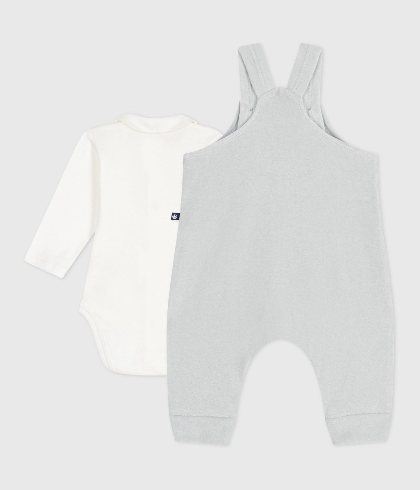 Sæt med grå buksedragt og body til baby