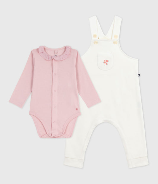 Sæt med hvid buksedragt og lyserød body til baby