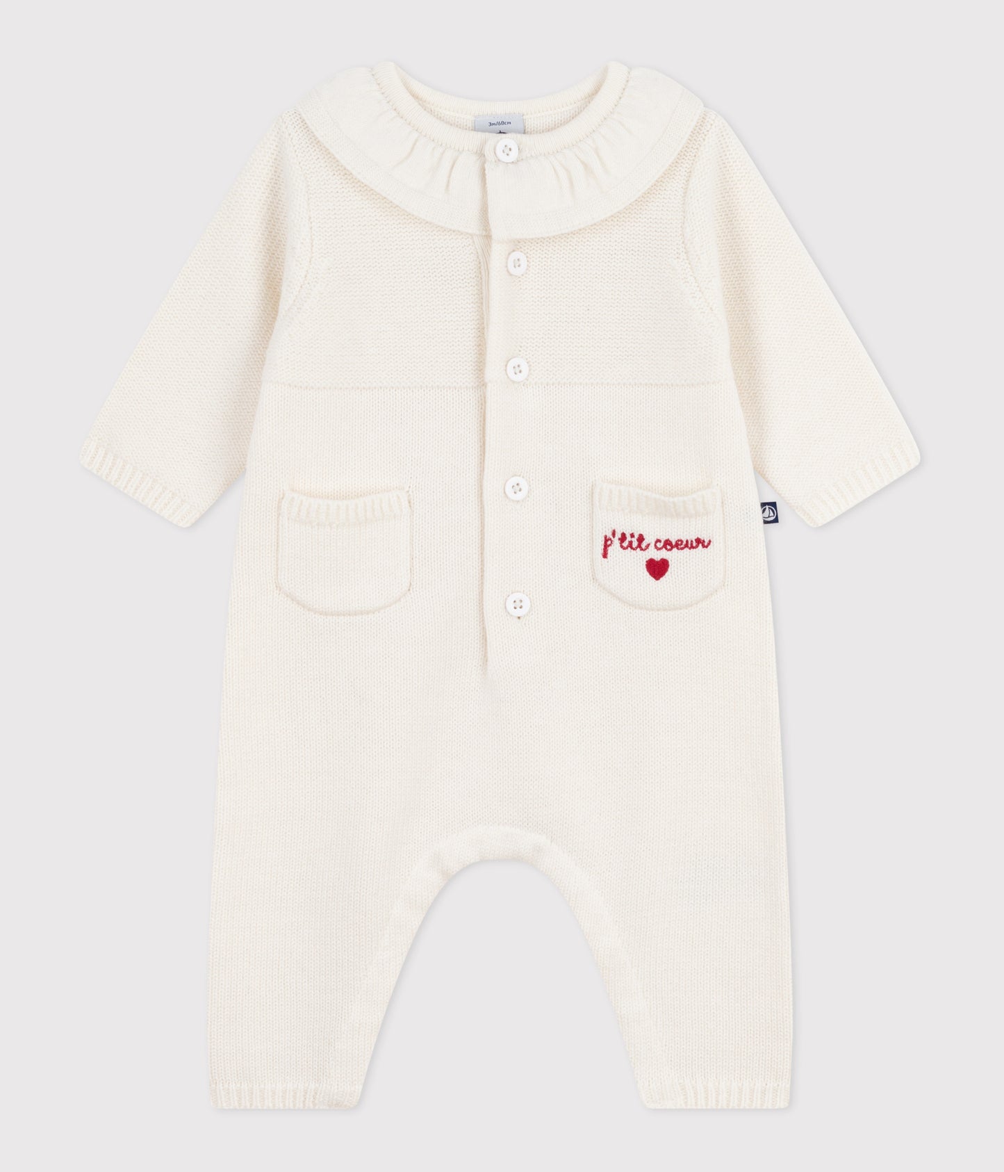 Strikket heldragt til baby med P'tit Cæur brodering