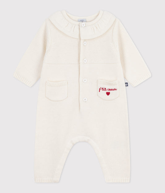 Strikket heldragt til baby med P'tit Cæur brodering