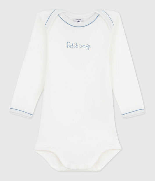 Langærmet body i hvid med blåt logo
