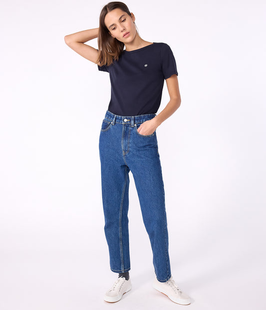 T-shirt med bådudskæring til kvinder - Mørkeblå