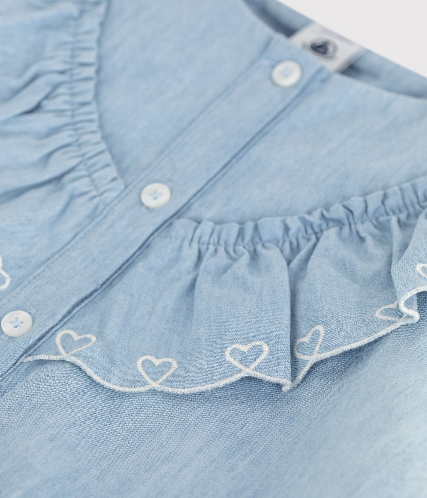 Bomuldsbluse i chambray-stof til piger - Bleu clair