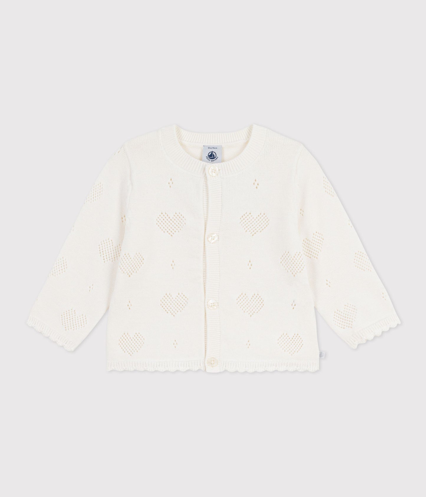 Cardigan med hjerte hulmønster baby - Hvid