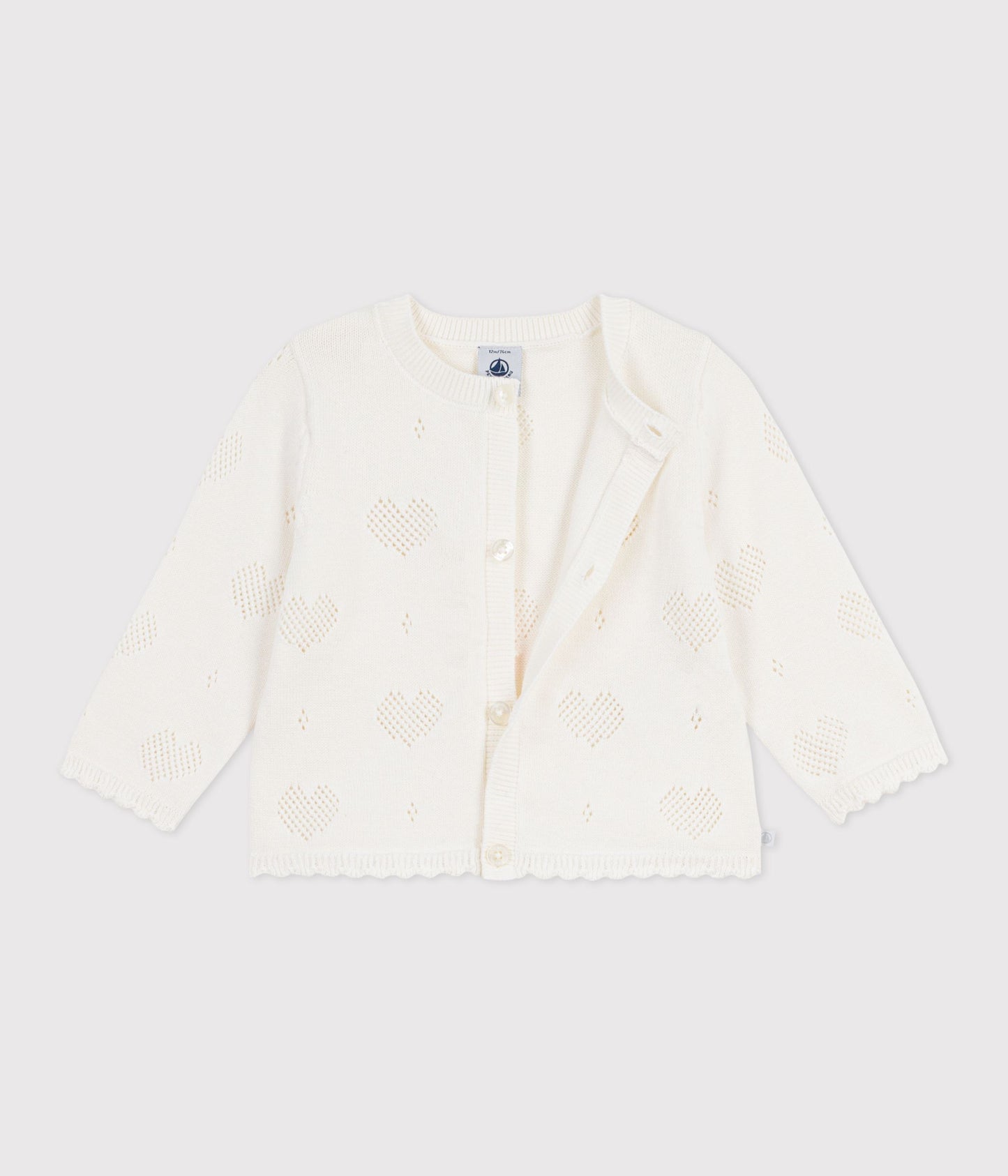 Cardigan med hjerte hulmønster baby - Hvid
