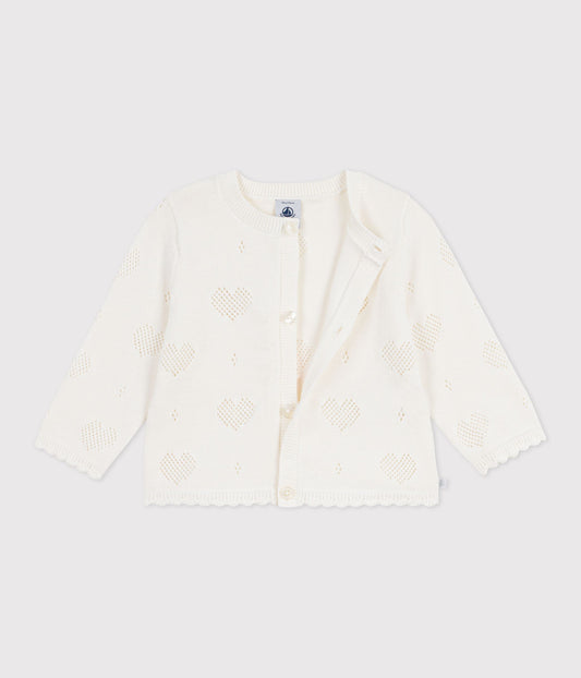 Cardigan med hjerte hulmønster baby - Hvid