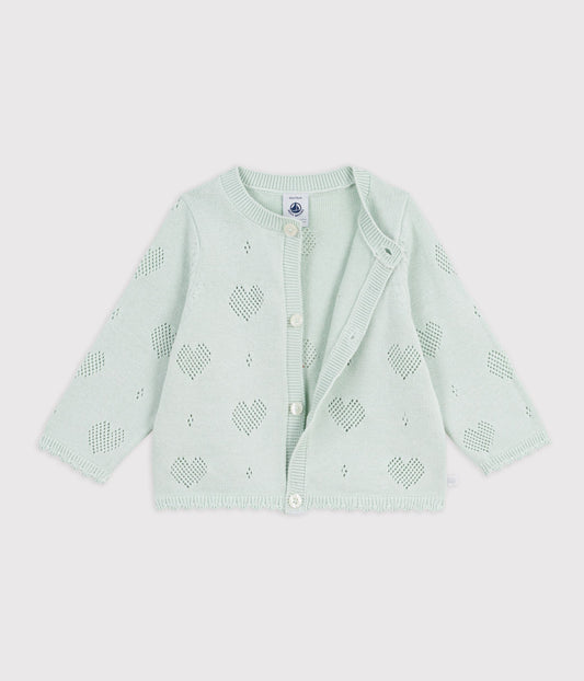 Cardigan med hjerte hulmønster baby - Mintgrøn/Spray