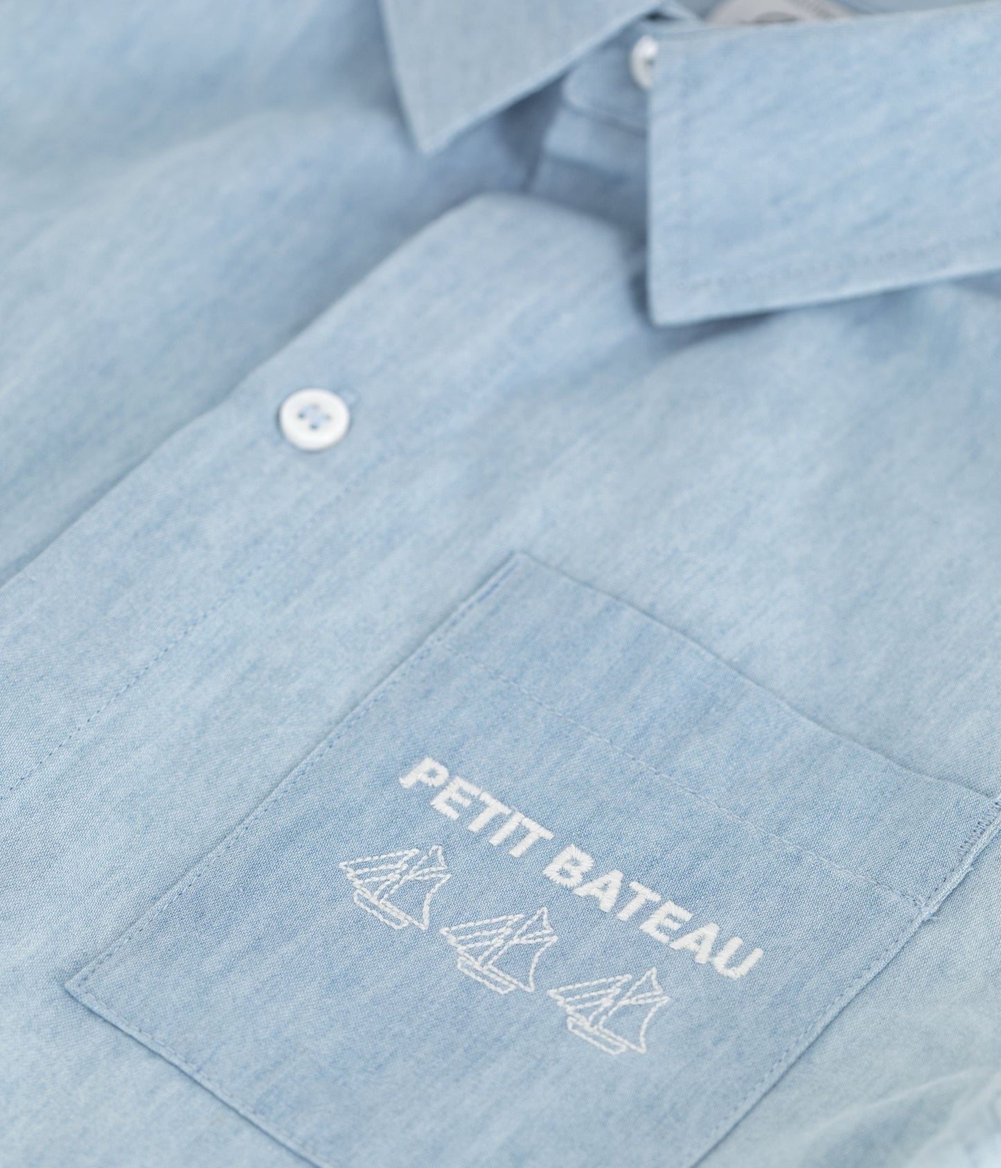 Kortærmet bomuldsskjorte - Bleu Clair