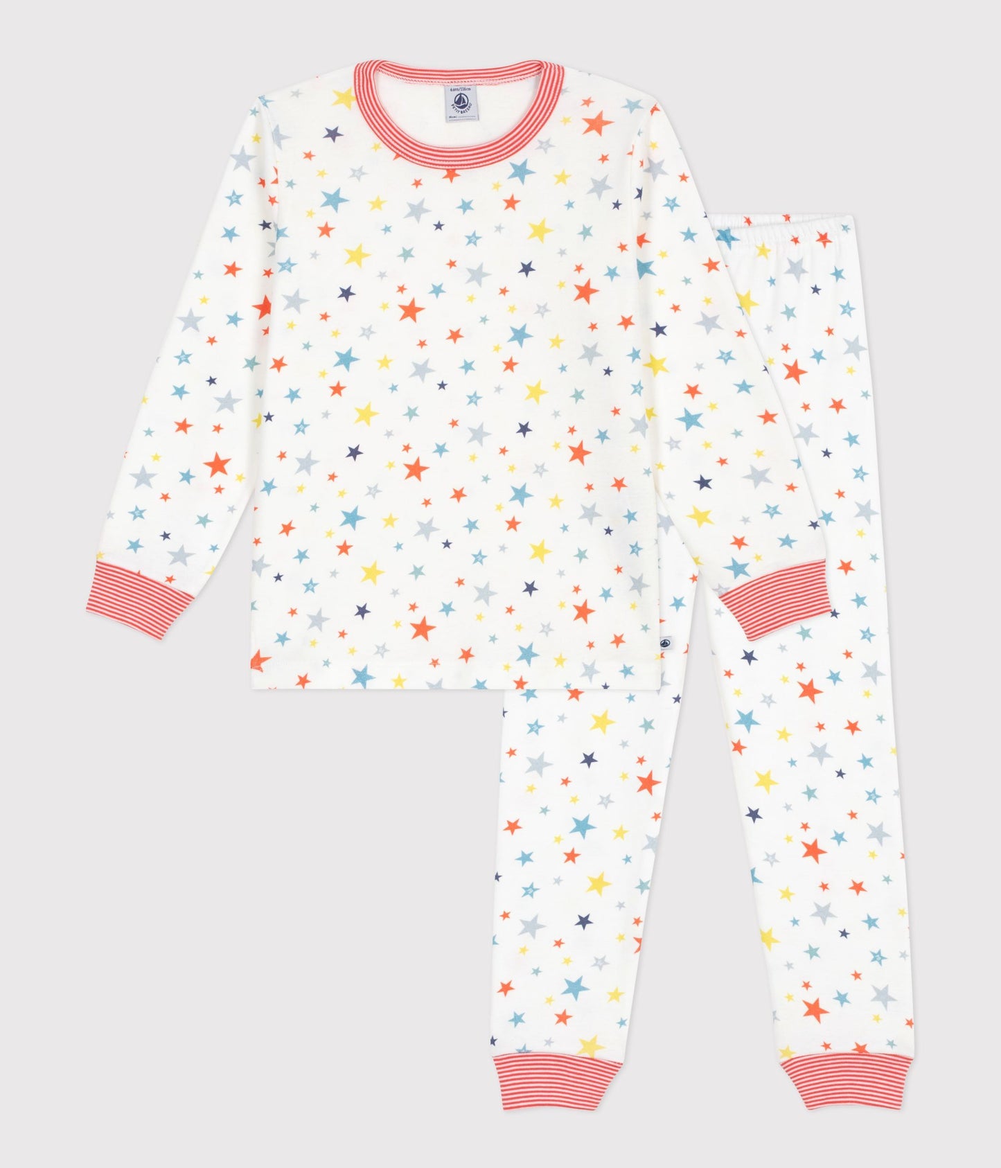 Langærmet pyjamas med multi stjerner/rød strib kant