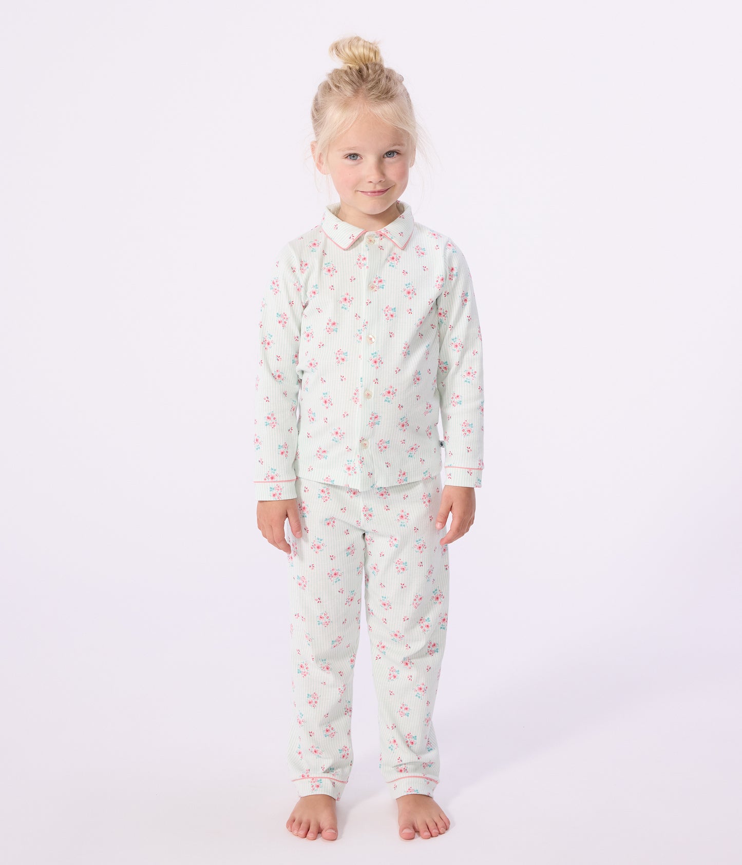 Pyjamas med knapper - Strib/Blomster