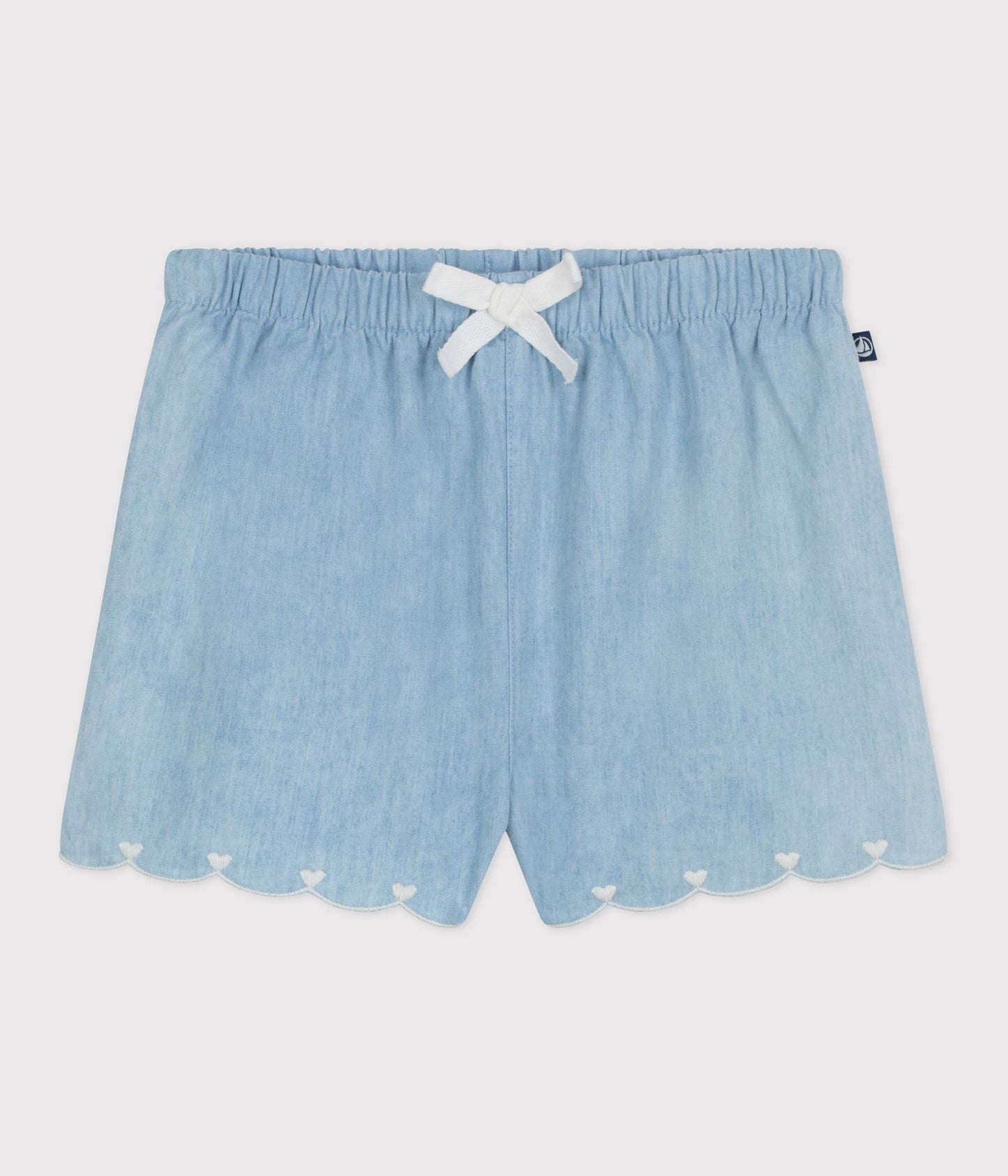 Shorts i broderet chambray-stof til baby - Bleu Clair