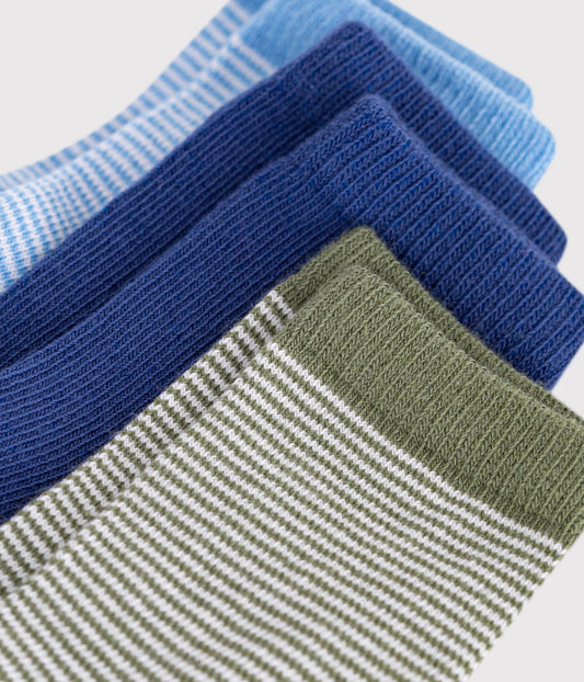 3-pak strømper - Lyseblå striber, olivengrønne striber, blå