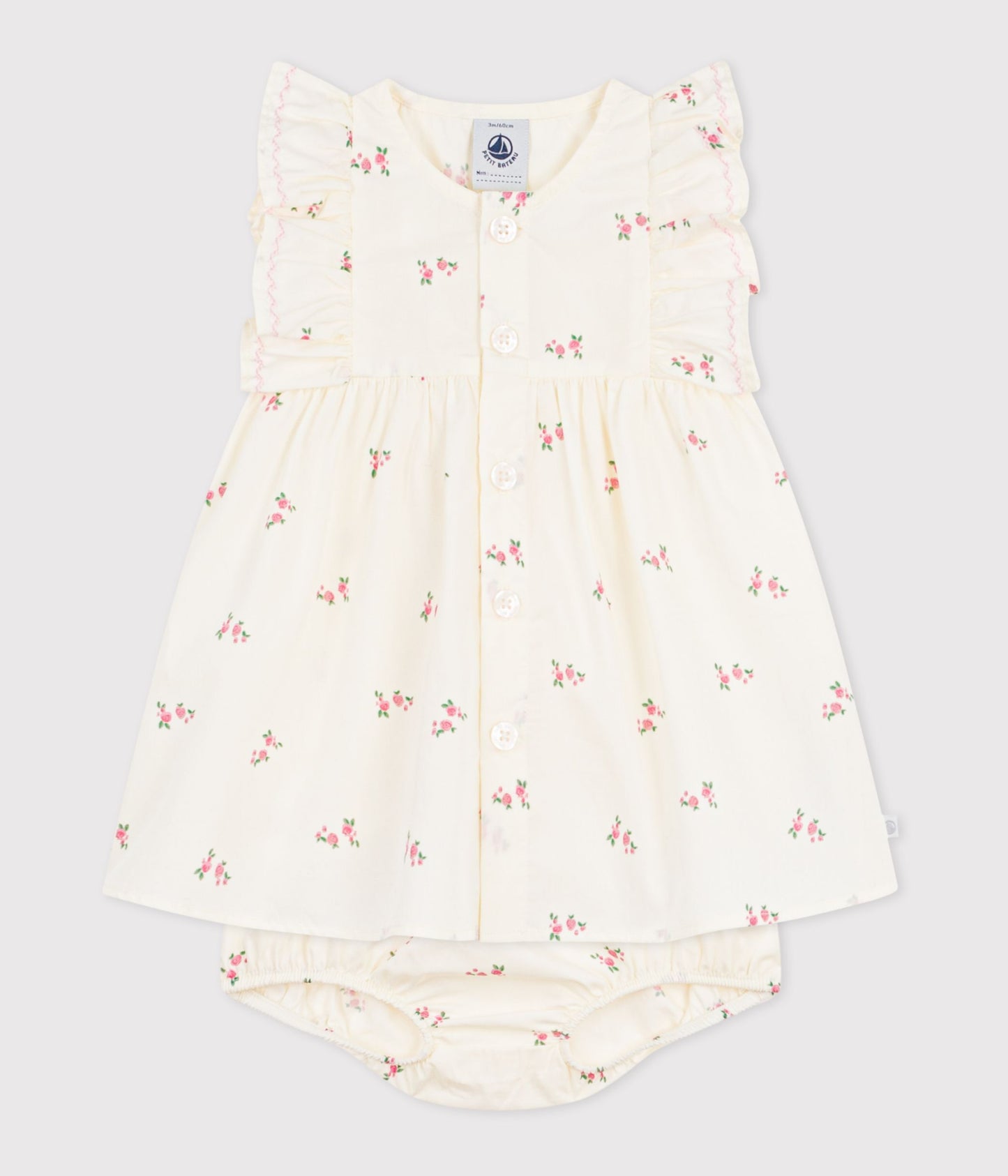 Kjole med bloomers og blomstertryk til baby