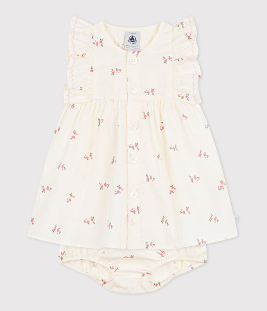 Kjole med bloomers og blomstertryk til baby