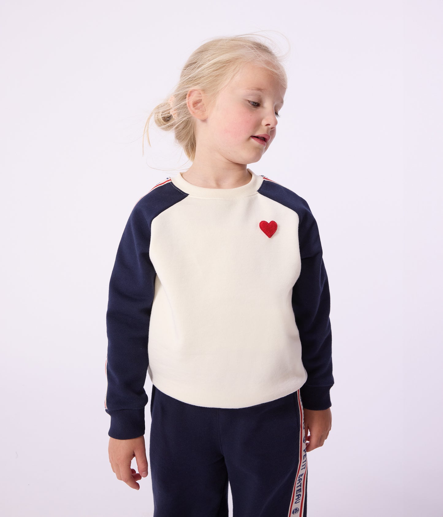 Sweatshirt med hjerte til børn - Mørkeblå med stribe