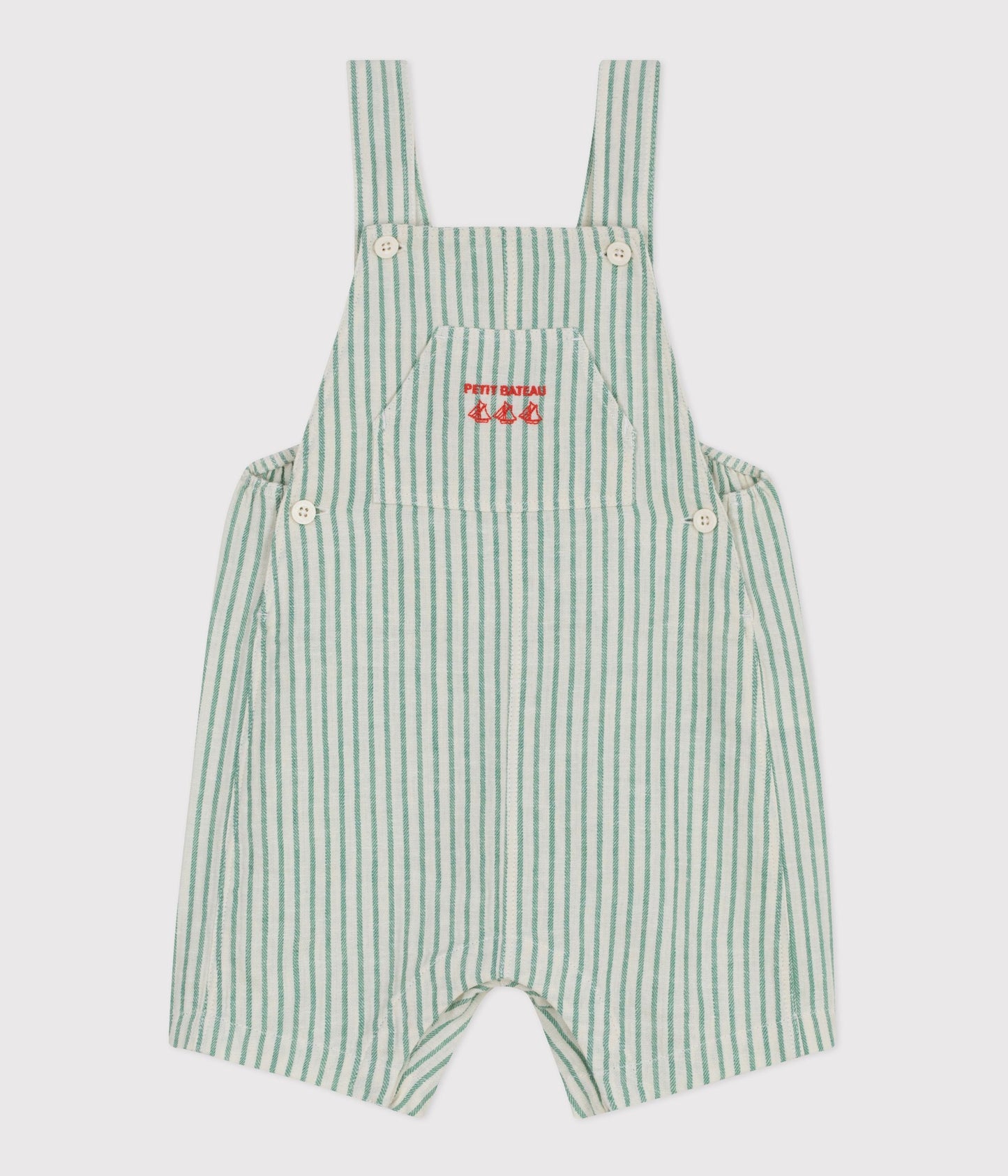 Korte overalls i bomuld/hør - Greeny striber