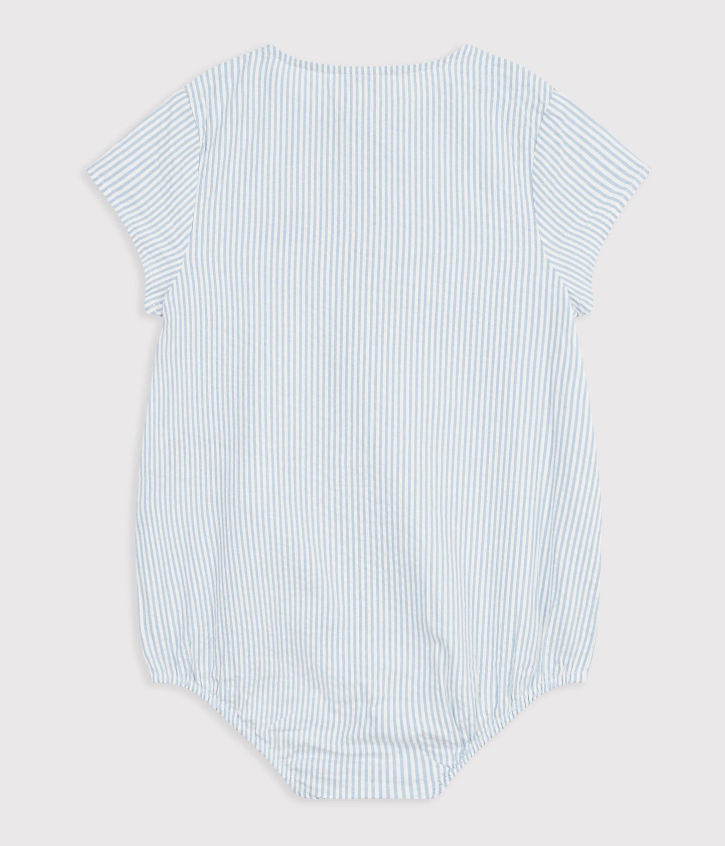 Kort babyjumpsuit i stribet bomuld - Lyseblå