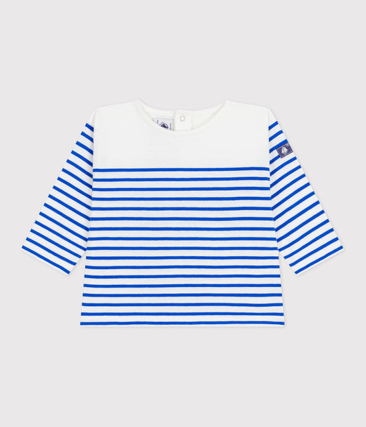 Langærmet t-shirt til baby - Perseblå striber