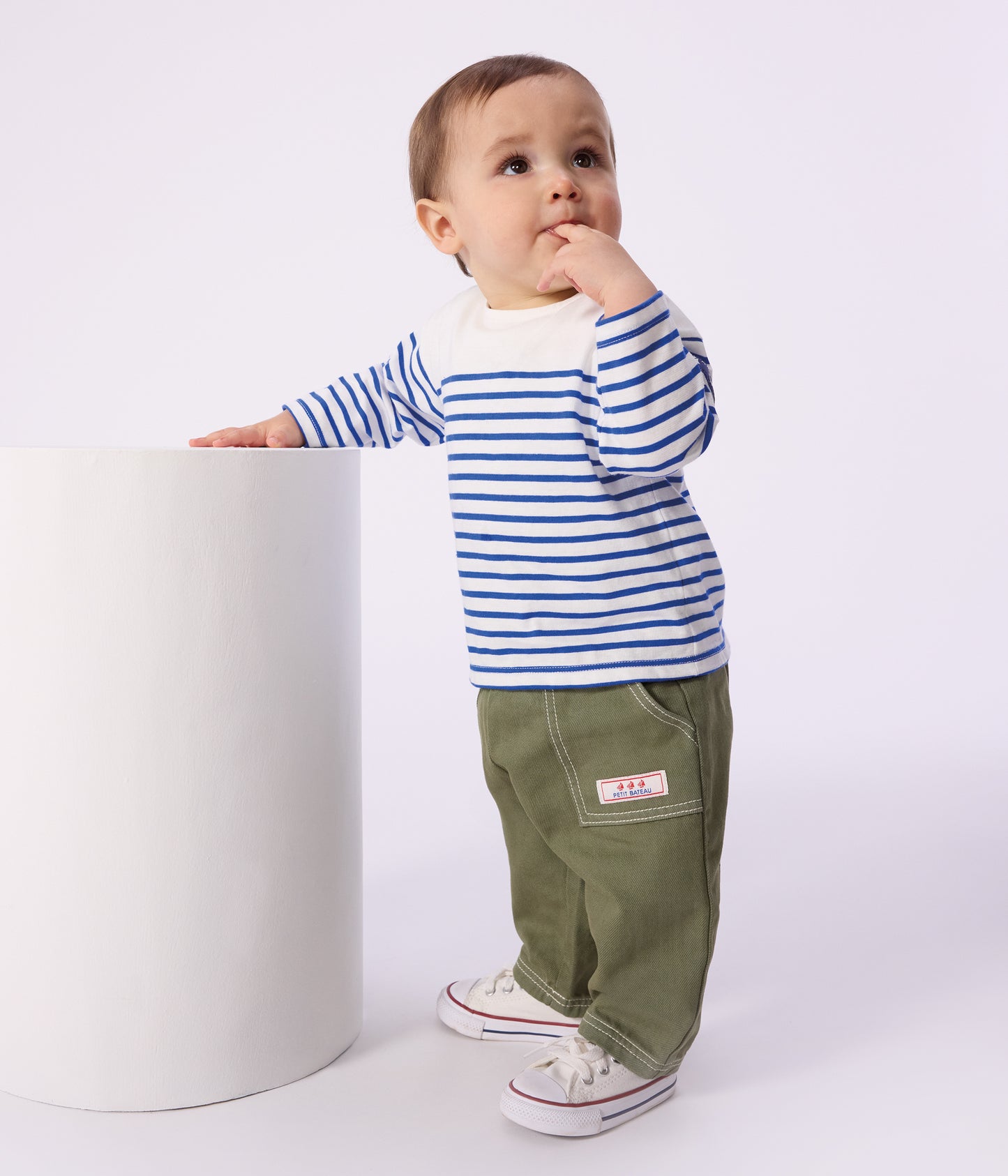 Langærmet t-shirt til baby - Perseblå striber