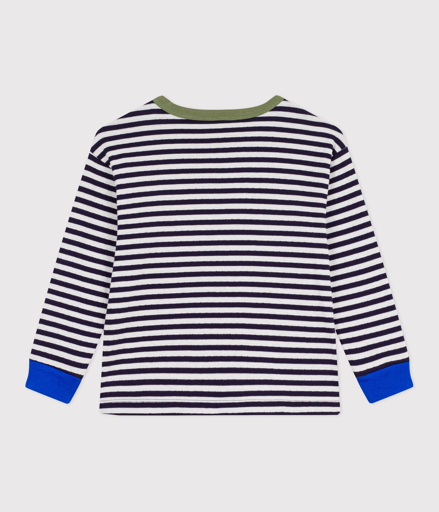 Langærmet stribet bomulds t-shirt med olivengrøn krave