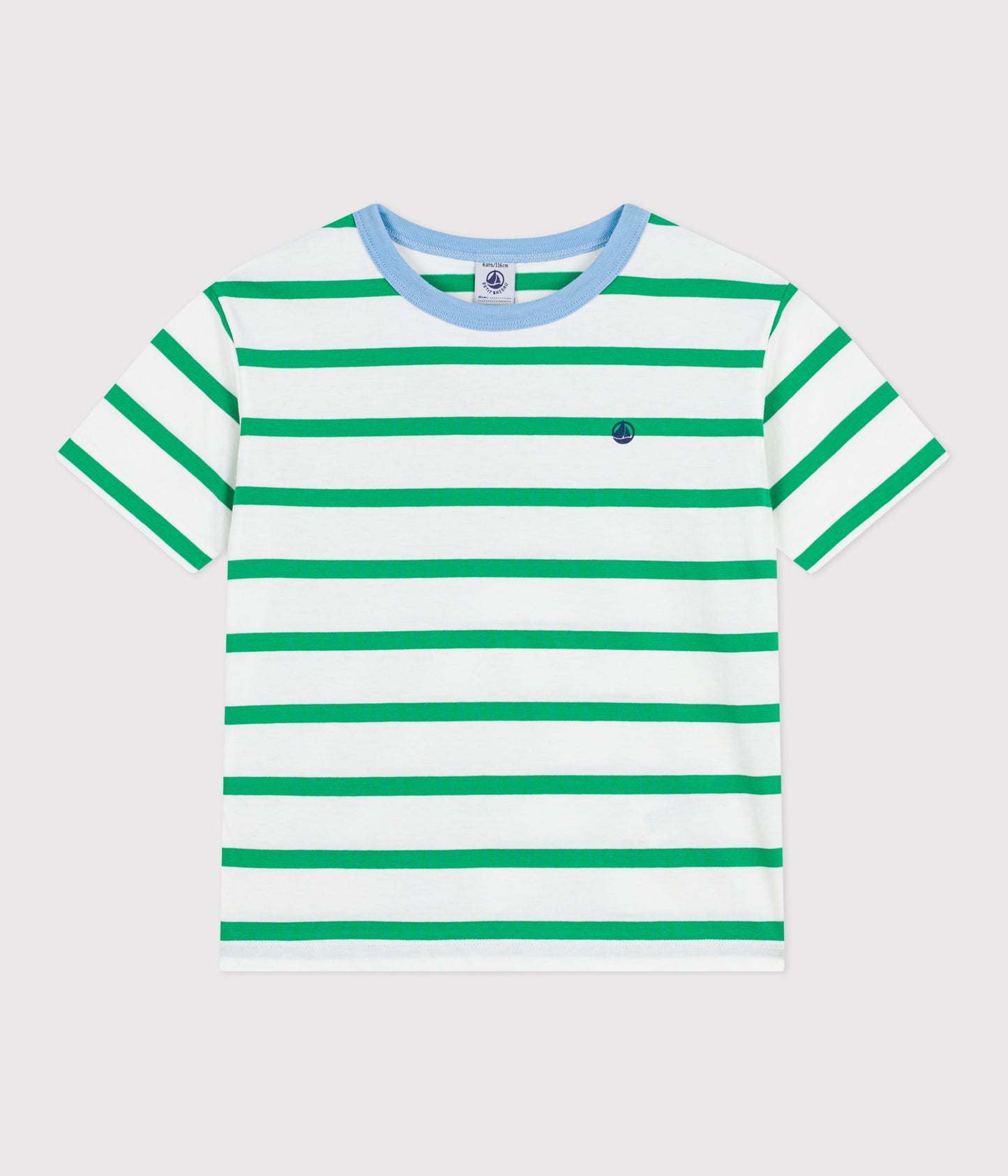 T-shirt til børn - Hvid/grønne brede striber