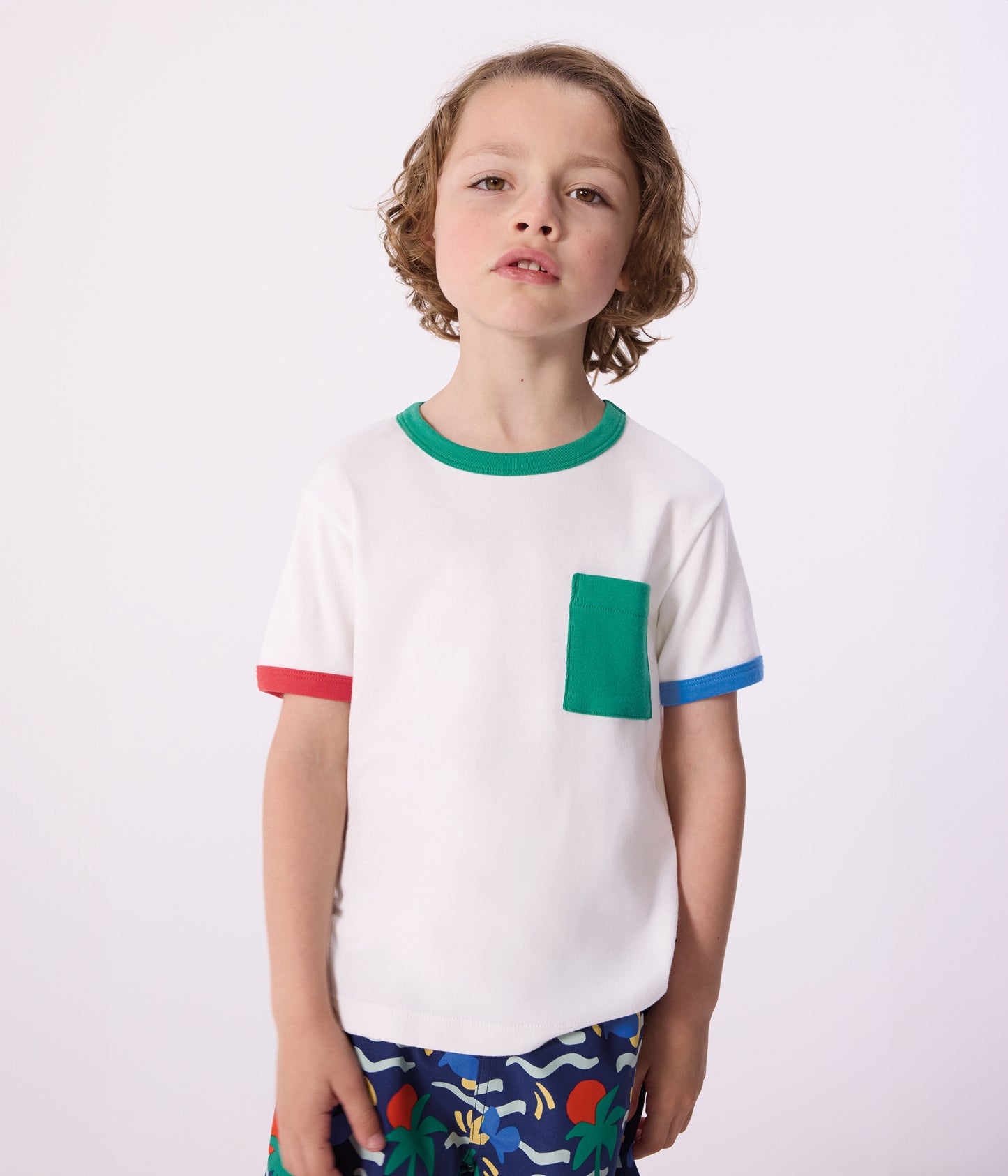 T-shirt med farvede kanter - Hvid