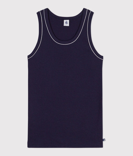 Tanktop i bomuld til kvinder - Smoking blå m/hvid kant