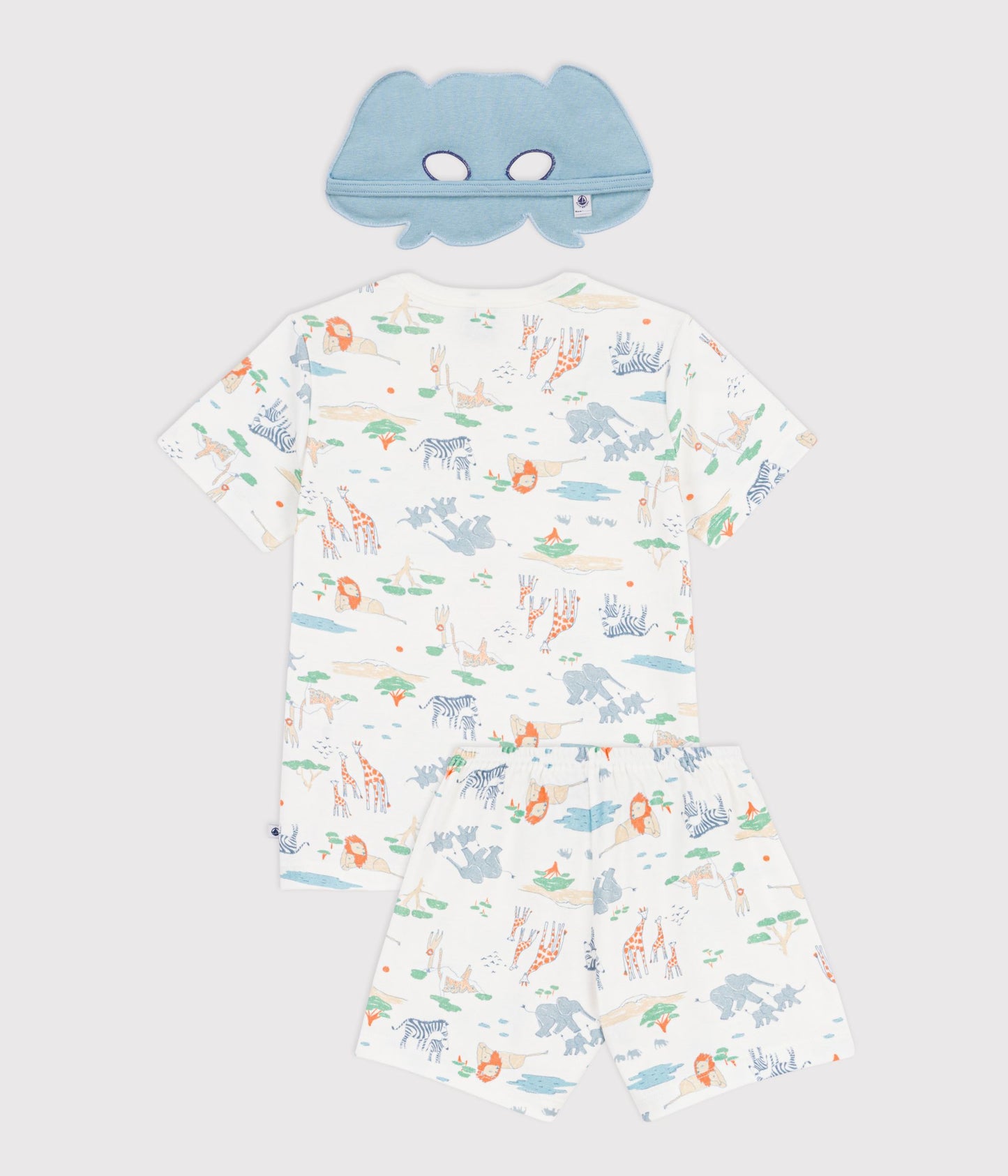 Kortærmet pyjamas med safari print og elefantmaske