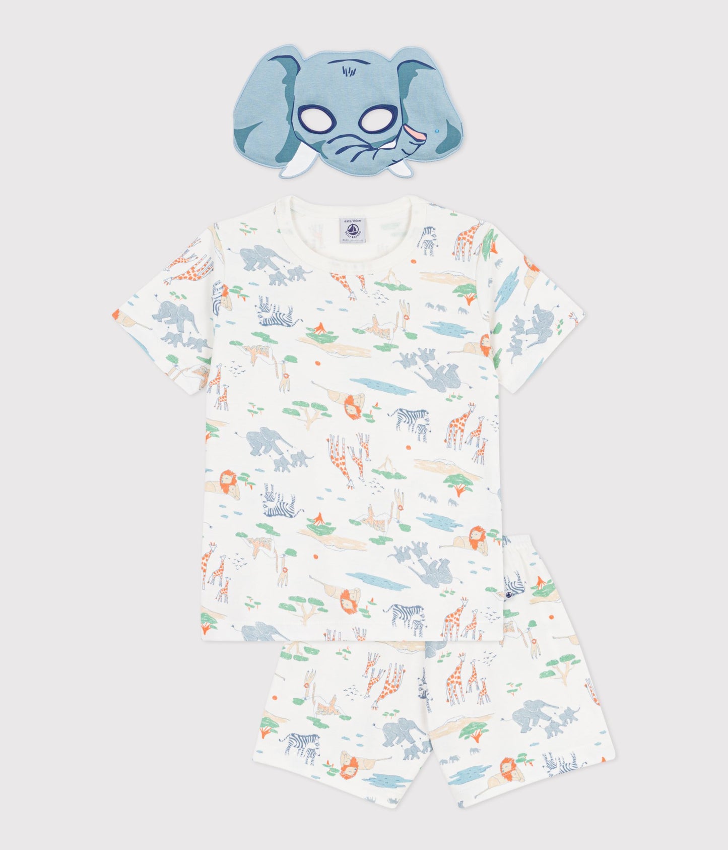 Kortærmet pyjamas med safari print og elefantmaske