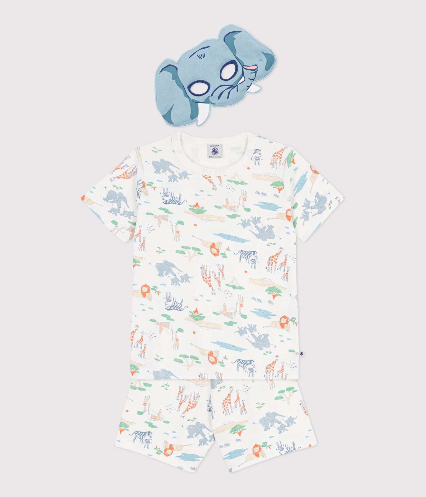 Kortærmet pyjamas med safari print og elefantmaske