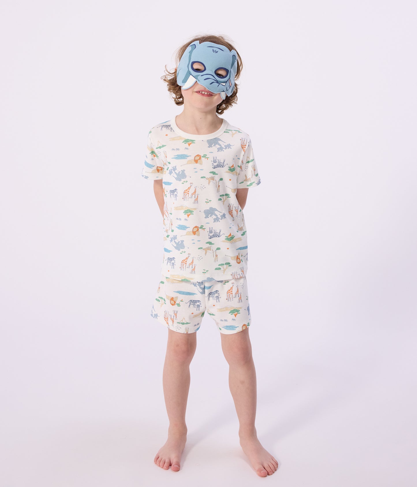 Kortærmet pyjamas med safari print og elefantmaske