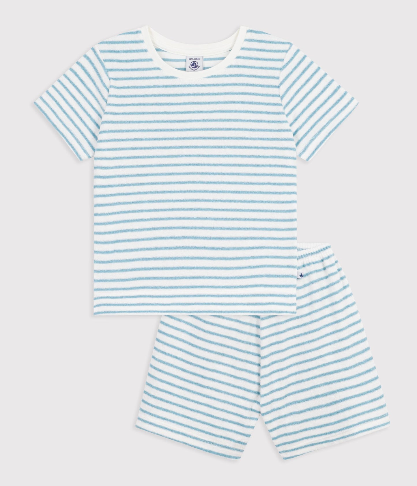 Kortærmet pyjamas i frotté - Lyseblå striber