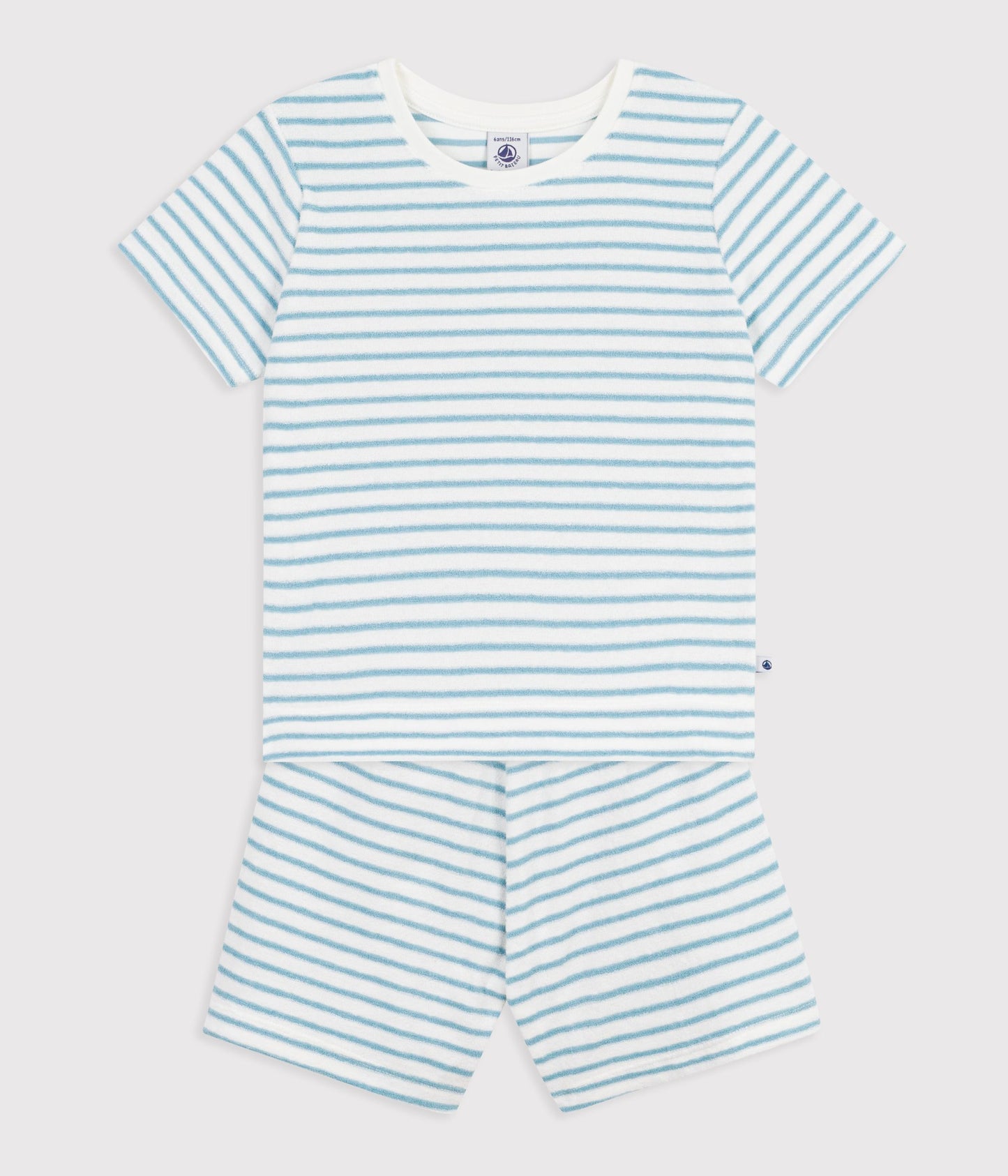 Kortærmet pyjamas i frotté - Lyseblå striber