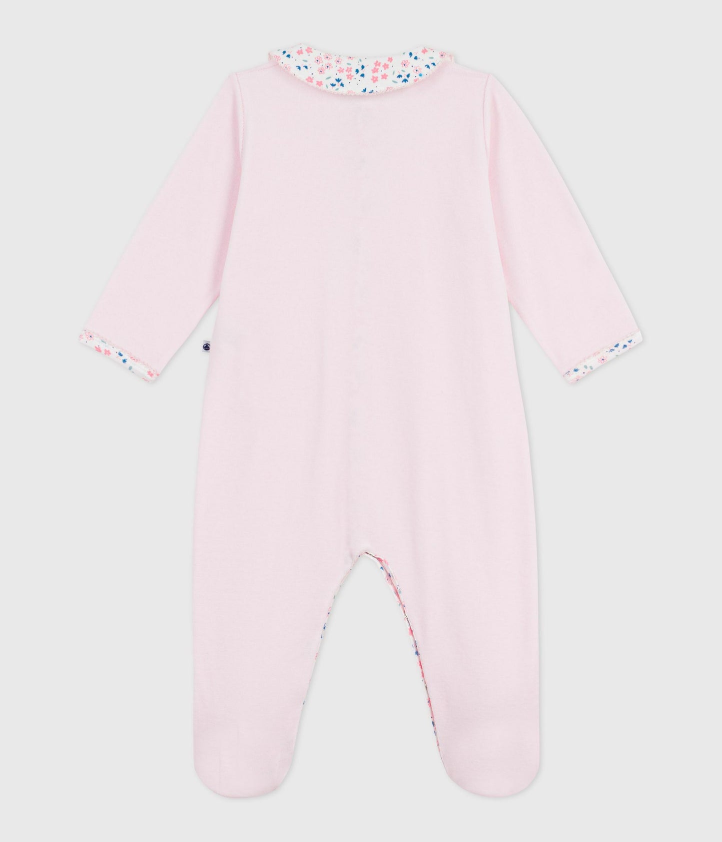 Pyjamas i velour med fødder og blomsterkrave - Ensfarvet sart lyserød/Barely