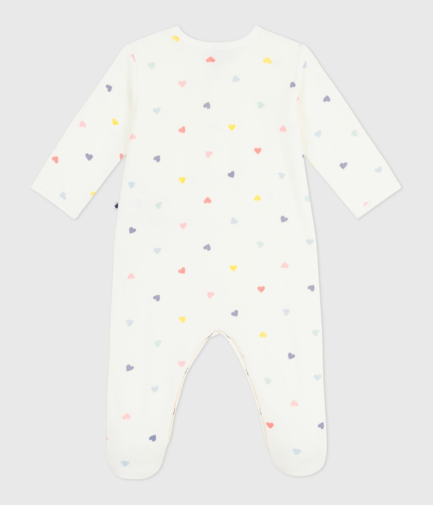 Pyjamas i velour med fødder og små multifarvede hjerter