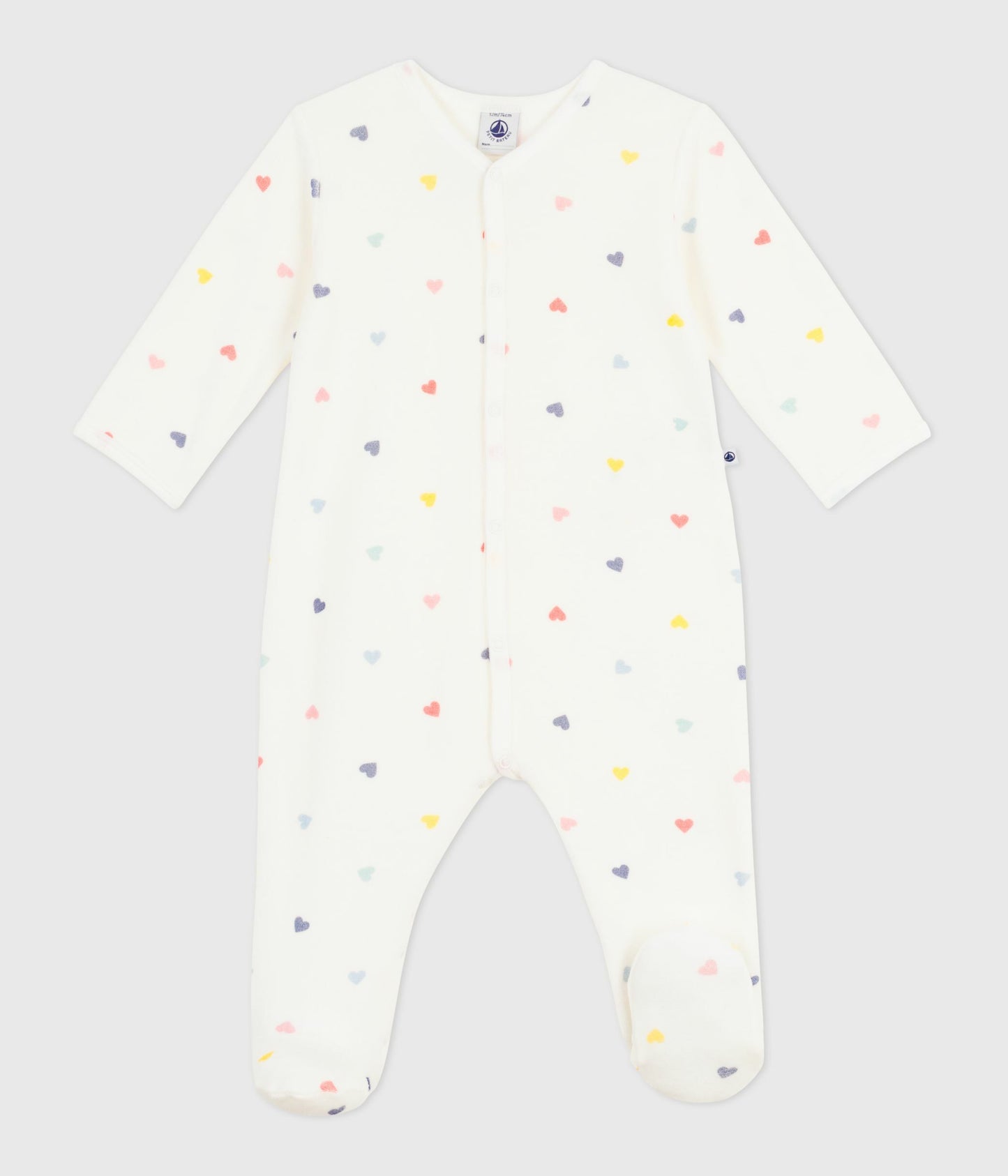 Pyjamas i velour med fødder og små multifarvede hjerter