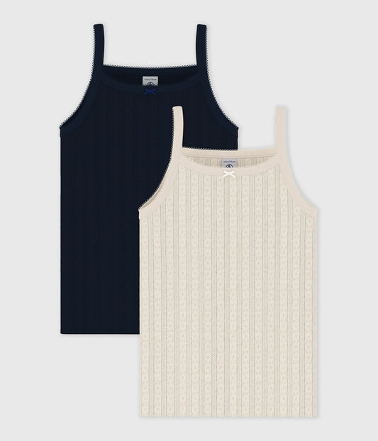 2-pak undertrøjer i pointelle med smalle stropper - smoking blå/milk